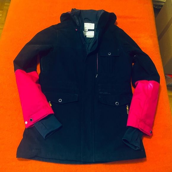 O’Neill Freedom Series dark blue and fuchsia sleeves hooded winter coat EUC - Picture 1 of 16